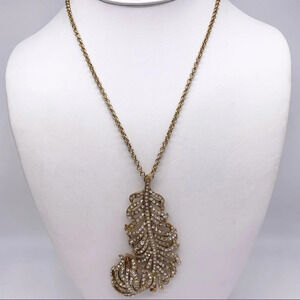 J. Crew Jeweled Leaf Feather Pendant Necklace